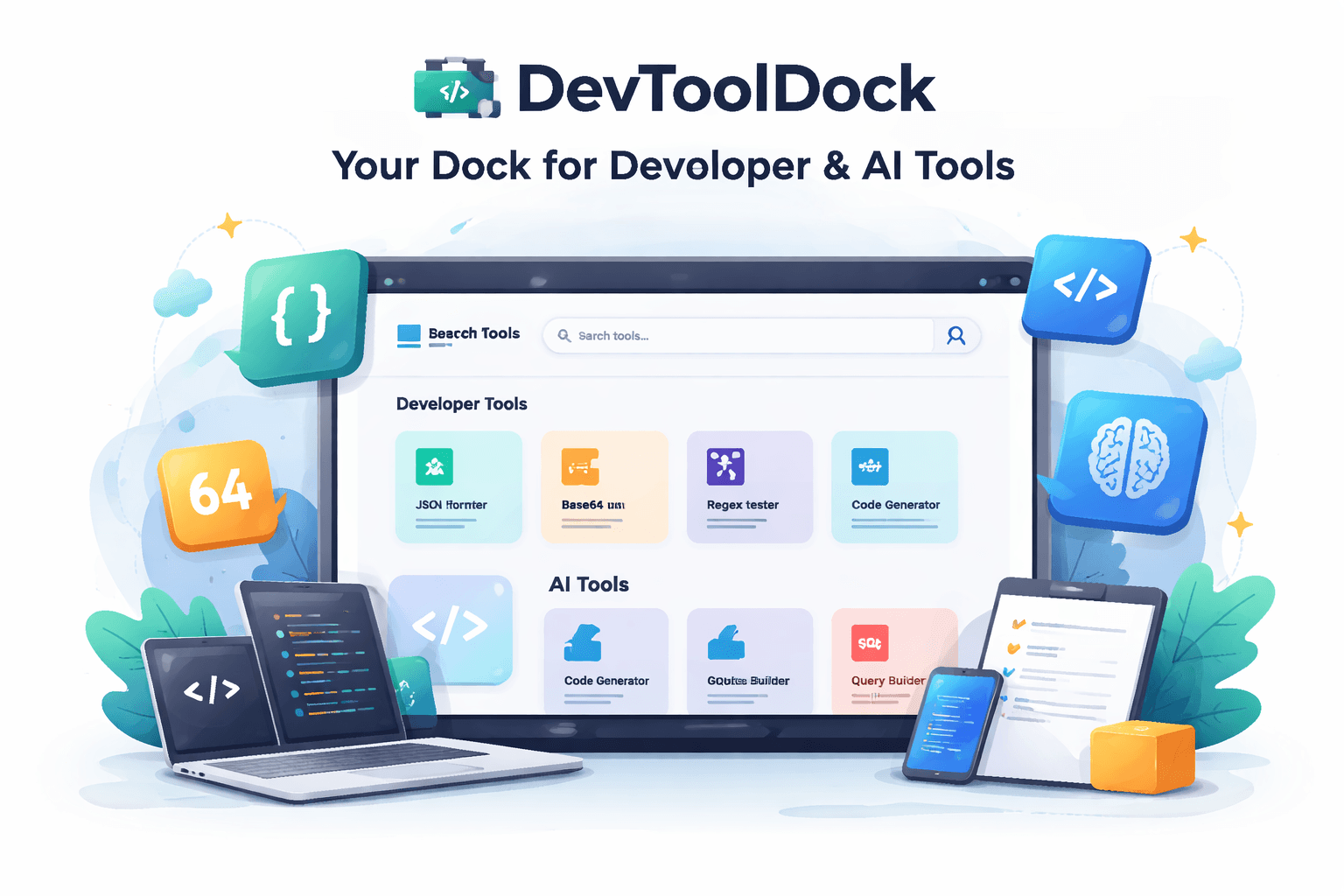 Developer tools and AI utilities dashboard screenshot